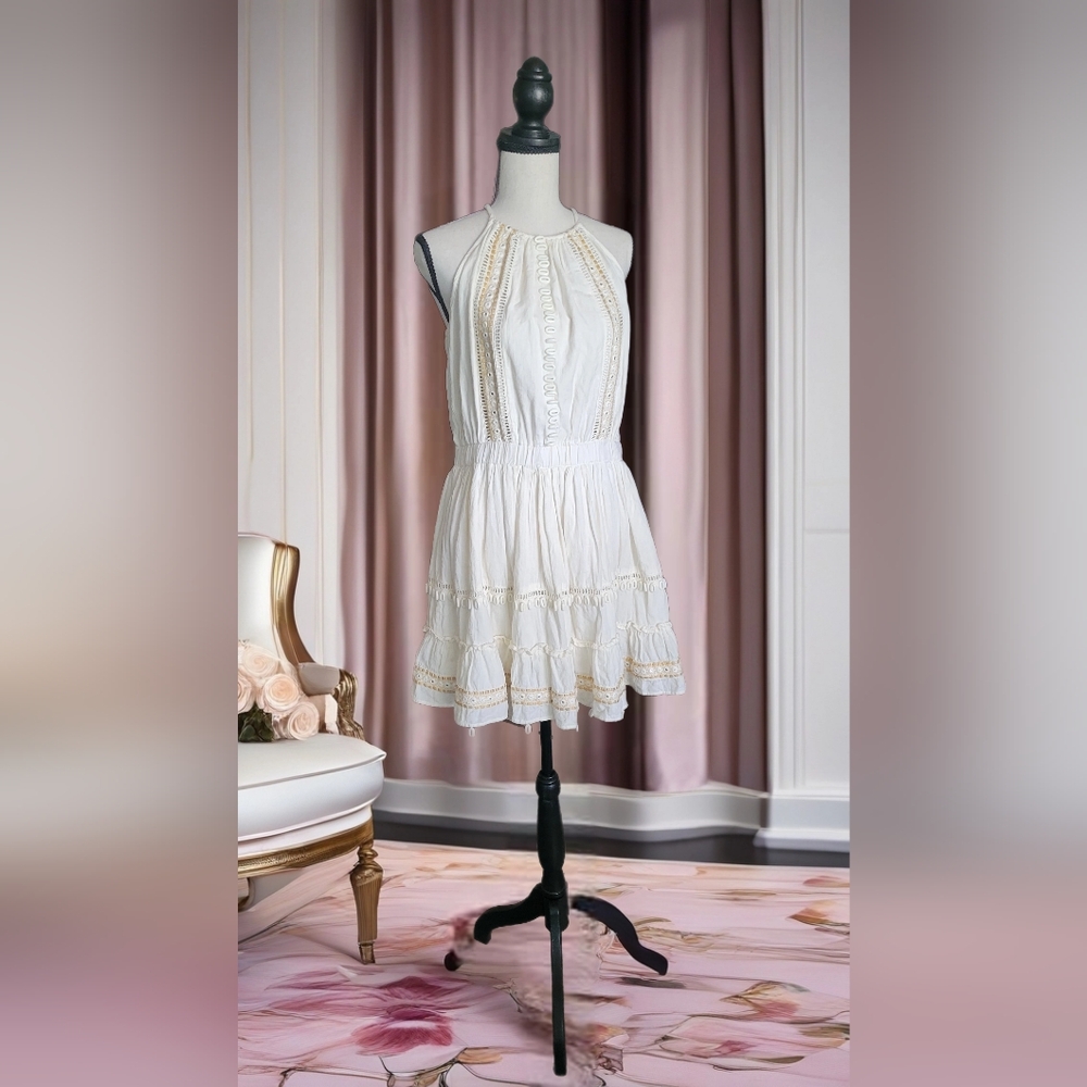 Asos Eyelet With Shells Details Cream Mini Dress Perfect For Vacation Sz 8